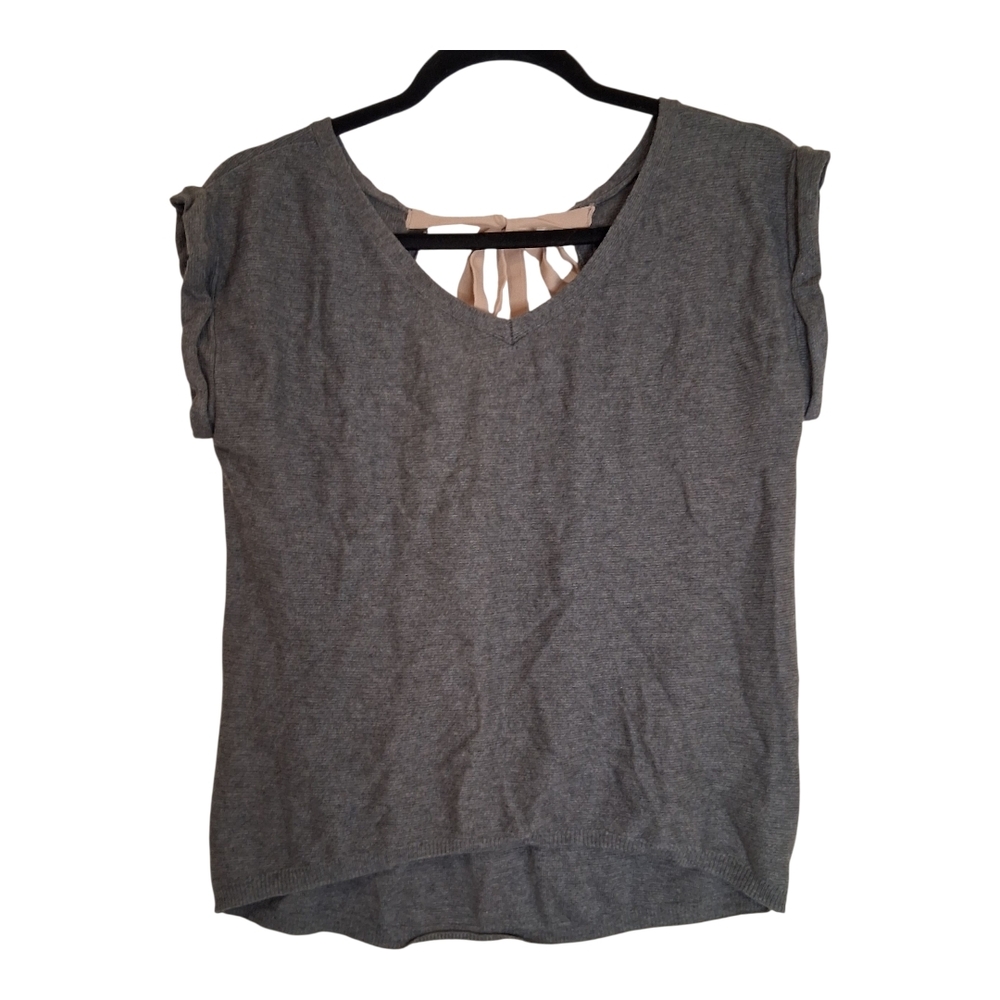 Aritzia Babaton Gray Knit Top Silk Cashmere Blend Blush Pink Tie In Back Size S